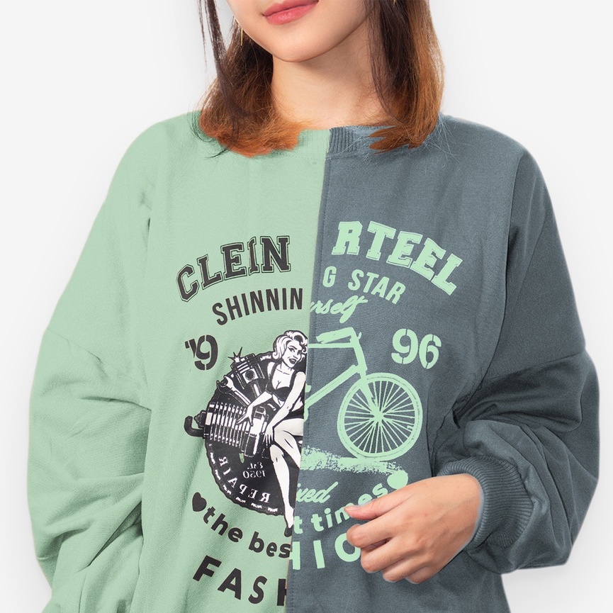 Sweater Clein Rteel Korean Style Combination Color - Teen Shining Sweatshirt Wanita &amp; Pria Terbaru - Bahan Fleece | Allsize