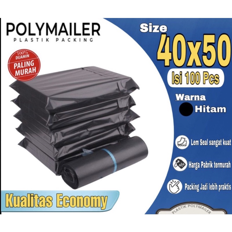 Plastik Packing HITAM ECONOMY 20X30 CM 30x40 CM, 35X50 CM, 40X50 CM / Polymailer harga per 10 lembar