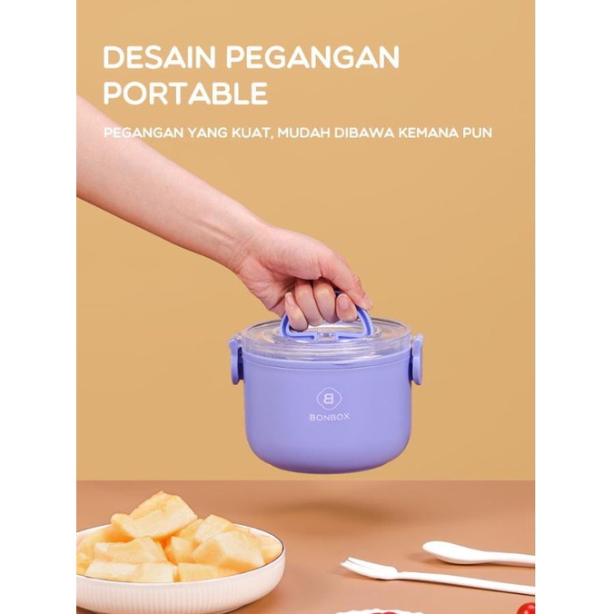 BONBOX Kotak Makan Lunch Box Microwaveable Pegangan Portabel Termasuk Sendok Bahan PP Food Grade BTW10