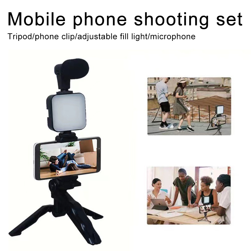 Vlogging Kit Paket Vlog 5in1 AY49 LED Light Tripod Phone Holder Microphone Remote Shutter