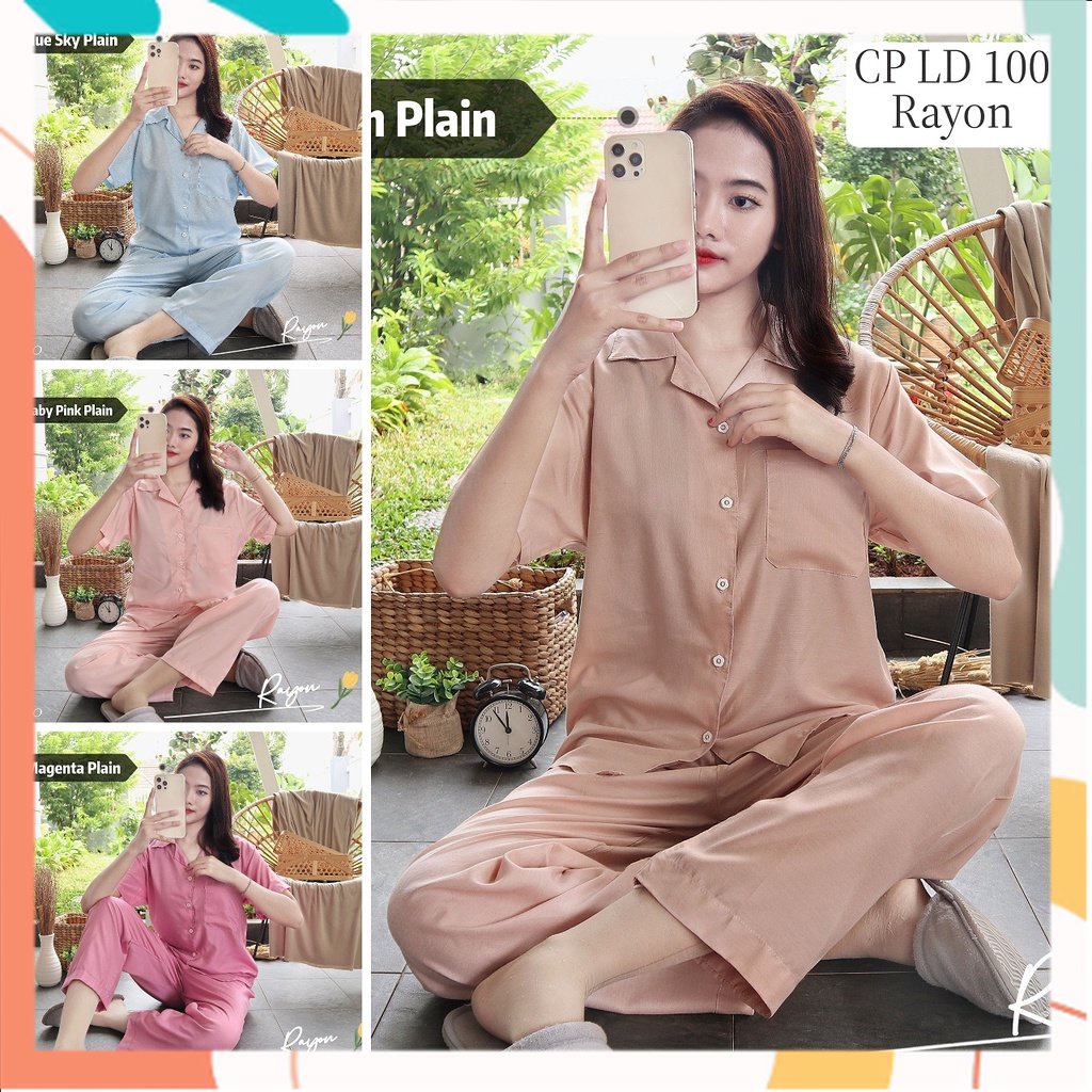 Apreel Piyama Dewasa CP L Rayon / Daily Set Celana Panjang Polos Rayon