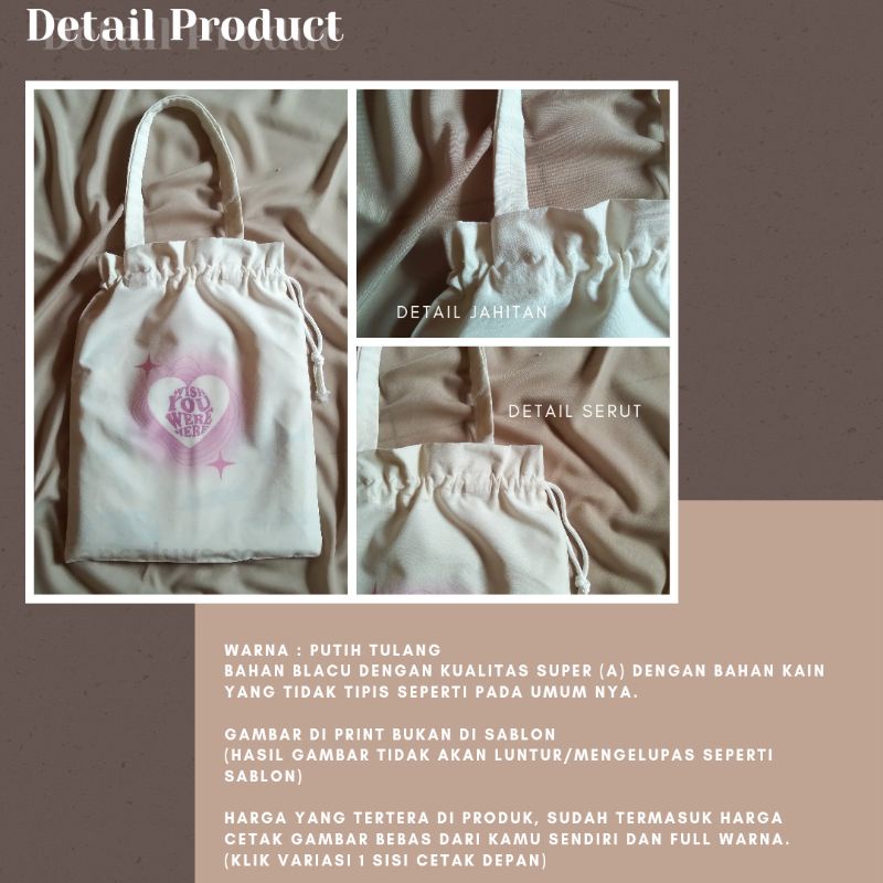 Totebag Custom Serut Blacu Satuan (30×40cm)