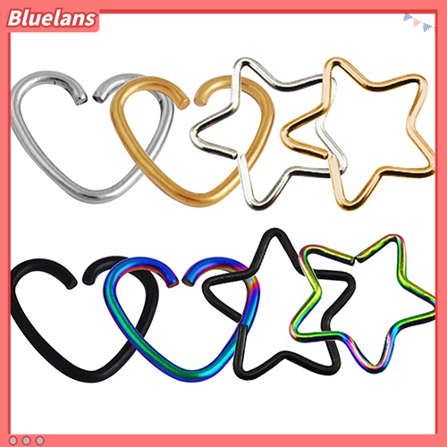 Cincin Tindik Hidung Bentuk Hati Pentagram Bahan Stainless Steel Untuk Perhiasan Tubuh