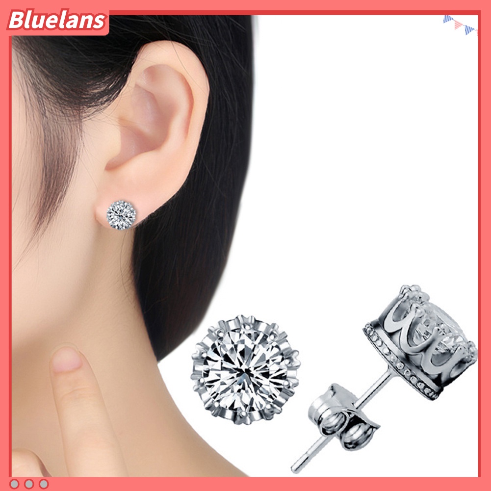 Bluelans Anting Tusuk Lapis Silver Hias Cubic Zirconia Untuk Wanita