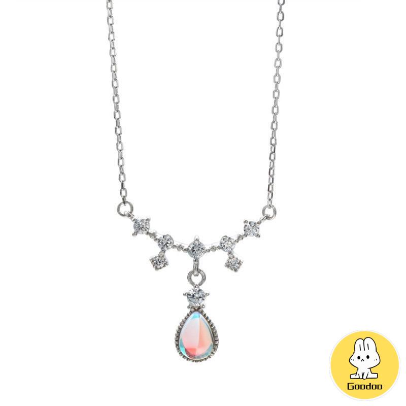 Kalung Fashion Wanita All-match Niche Design Light Luxury Moonstone Water Drop Necklace -Doo