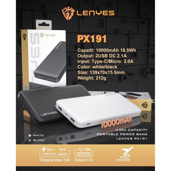 Power Bank ORI LENYES Original PX191 10000 MAH Powerbank ACC