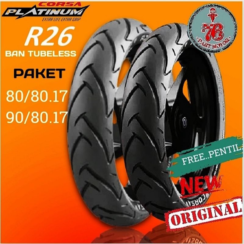 PAKET BAN TUBLES CORSA R26 80/80 RING 17 - 90/80 RING 17 FREE PENTIL