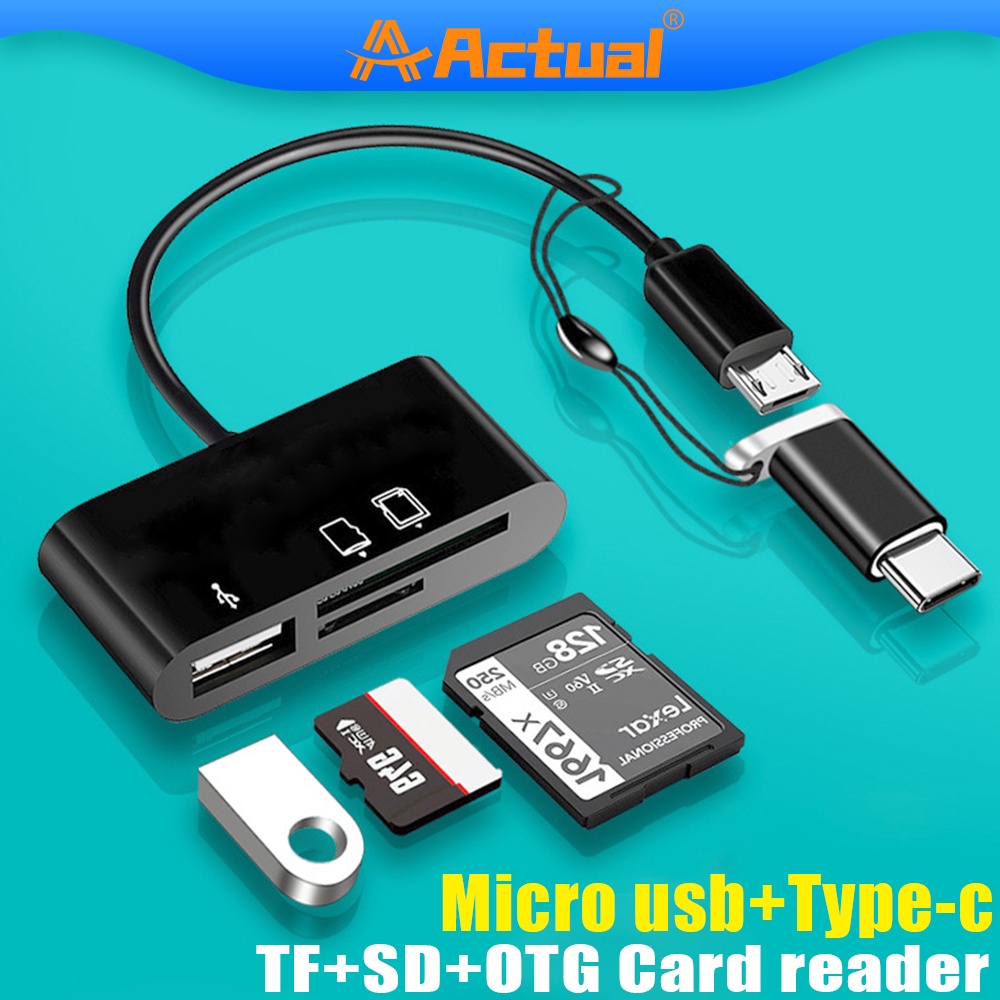 Actual USB 2.0 Type-C OTG 2in1 Micro USB Universal Extended Multifunction Card Reader/TF/SD/Flash Drive/Adapter