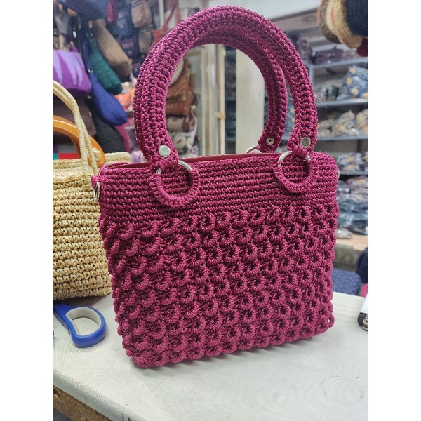 Tas Rajut Maccaron, Tas Rajut Nilon, Tas Rajut Nilon motif keong , tas rajut nilon Jogja , Tas Rajut