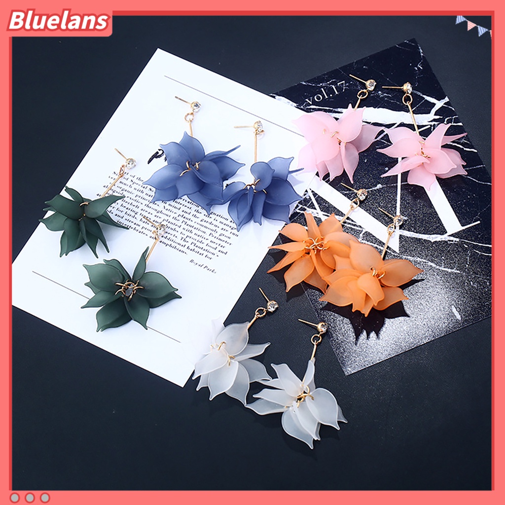 Bluelans 1Pair Drop Earrings Flower Petals Pendant Ear Decoration Alloy Women Long Dangle Earrings Party