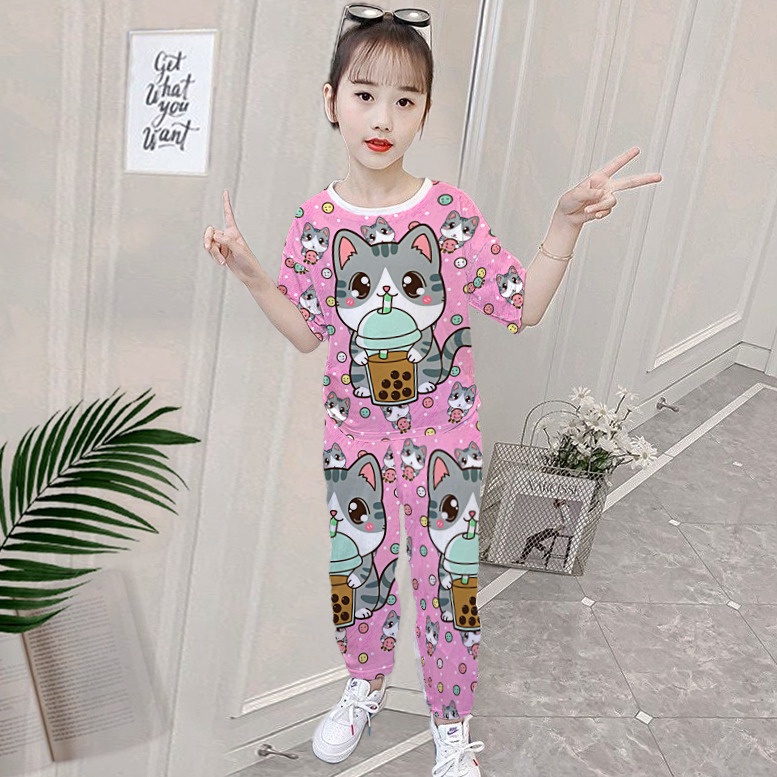 VINCE - FASHION - Setelan Baju Celana Panjang Anak Perempuan Full Print