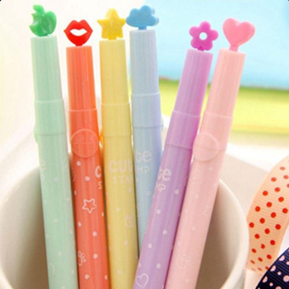 Pulpen Stabilo Agustina 6Pcs/Set Kawaii Lukisan Tulisan Perlengkapan Untuk Siswa Spidol Set Alat Tulis Kantor Tip Bintang Untuk Akun Manual Bolpen Neon