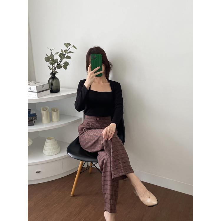 Kadaka B-0175 Kulot Wanita Highwaist Plaid Woven Tweed