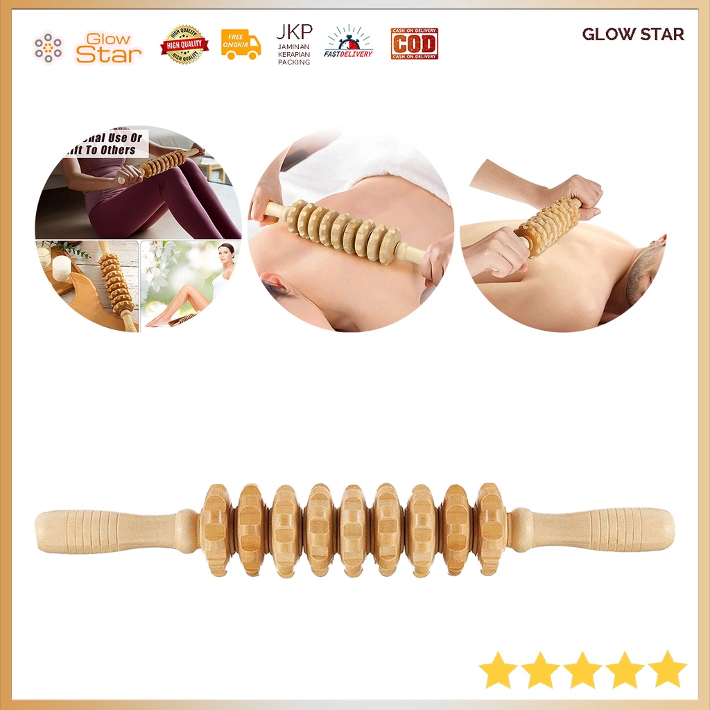 Pijat Badan Kayu Terapi Manual Wooden Roller Massager Brown Pemijat Kaki Punggung Tangan Pijatan Alat Pijat