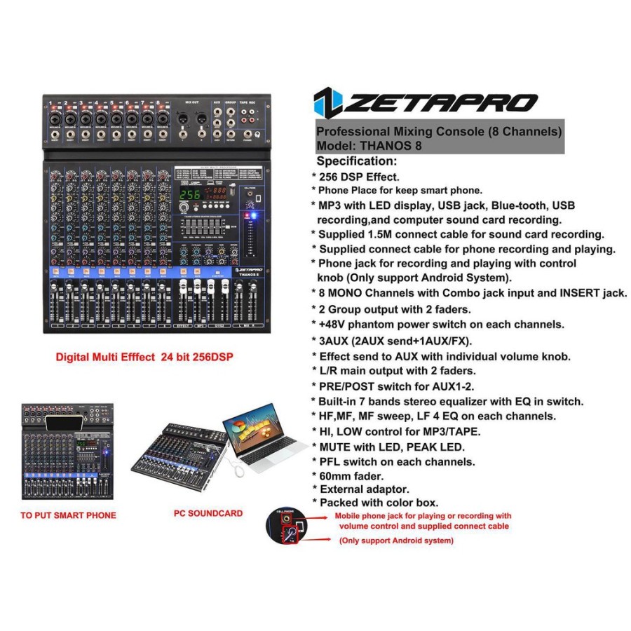 Mixer Audio ZETAPRO Thanos 8MIXER ZETAPRO THANOS 8CH mixing console