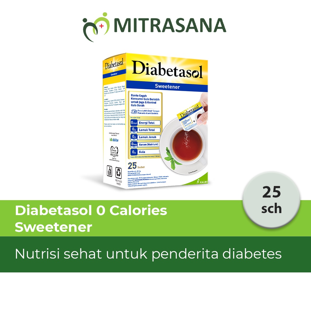 

Diabetasol Zero Calorie Sweetener - isi 25 / 50 sachet - Pengganti Gula Tanpa Kalori