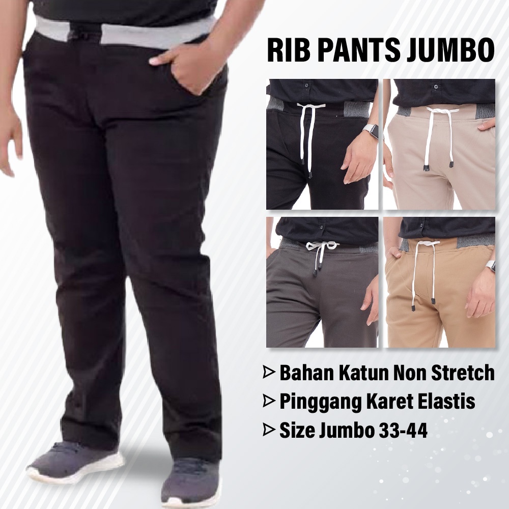 CELANA CHINO PANJANG PRIA JUMBO KARET PINGGANG RIP KOLOR 33-44