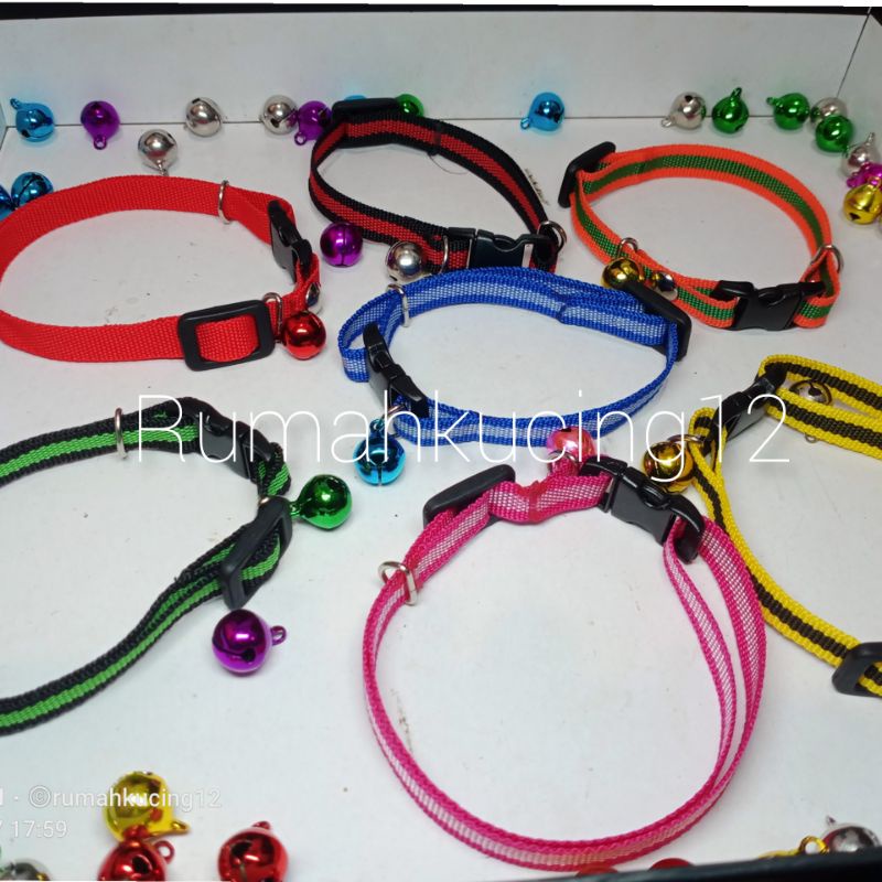 KALUNG KUCING DAN ANJING LONCENG BERBUNYI /motif garis/webing