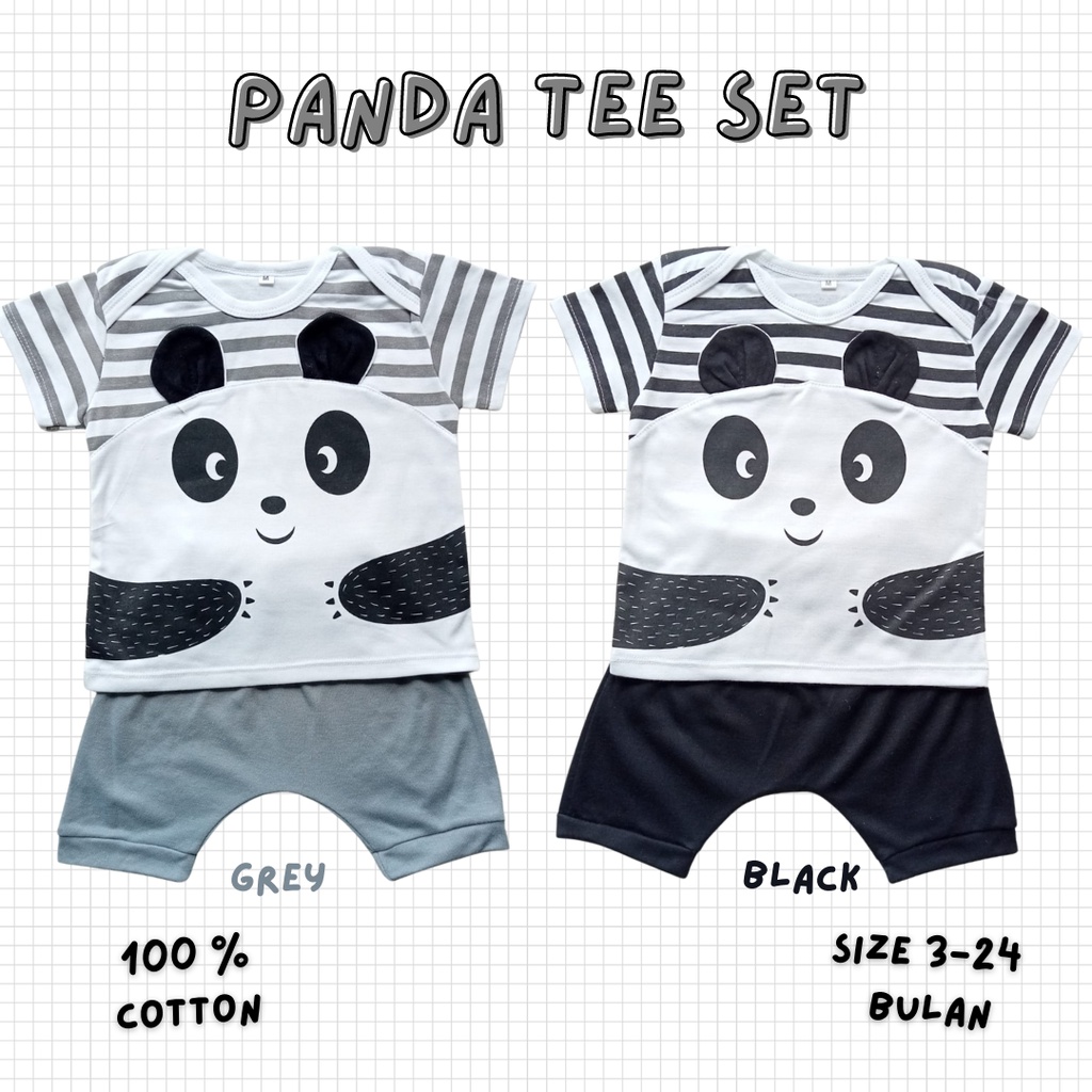 Baju anak laki laki setelan kaos harian baju lengan pendek celana pendek 1-2  tahun 3D TIGER PANDA TEE SET setelan lengan pendek playsuit