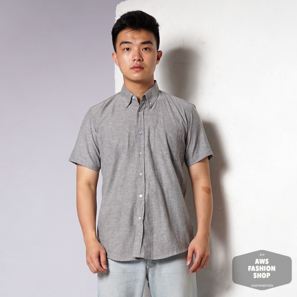 819 Kemeja Pria Lengan Pendek Polos Hitam Jeans Oxford Basic SIMPLE Slimfit Casual Tersedia Ready Sampai Size JUMBO BIG SIZE XXL XXXL