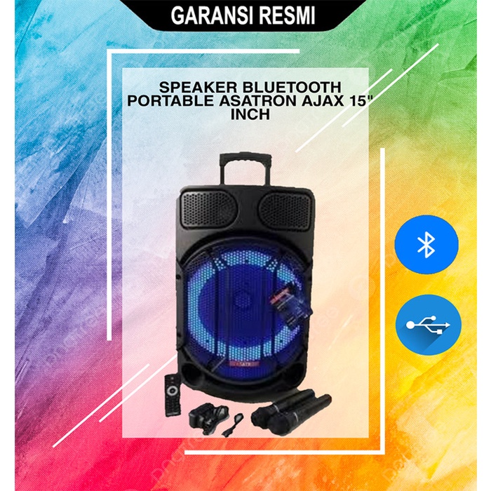 SPEAKER BLUETOOTH PORTABLE ASATRON AJAX 15 INCH KARAOKE + 2 MIC KOPER GARANSI RESMI