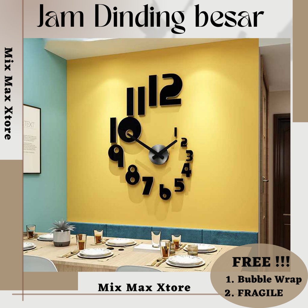 Jual Jam Dinding Besar Diy Giant Wall Clock Modern 120 Cm Black Jam