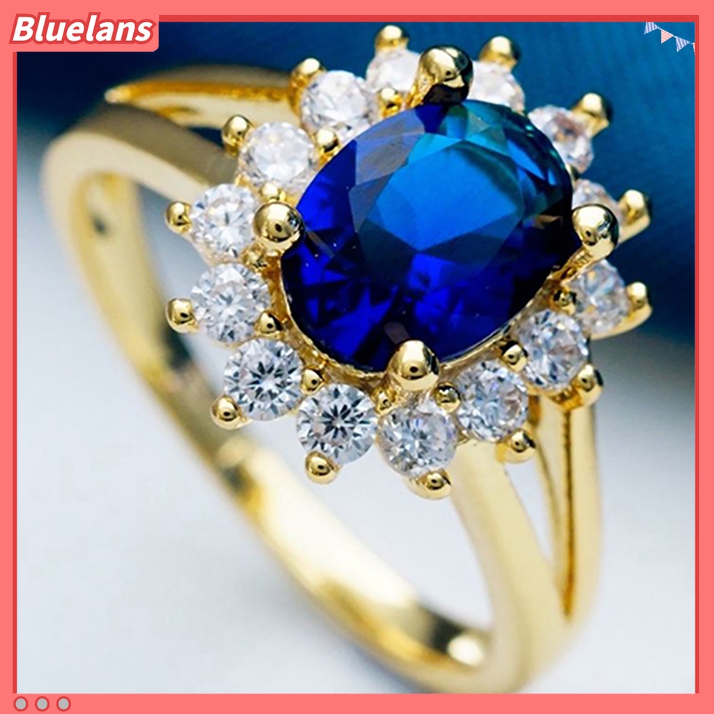 Bluelans Cincin Berlian Imitasi Gaya Elegan Untuk Pengantin Wanita
