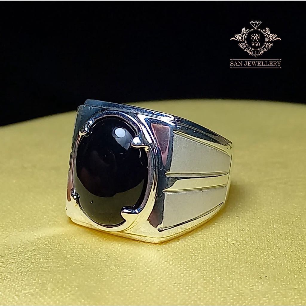 Cincin perak pria emban ikat batu mulia akik permata 68ag