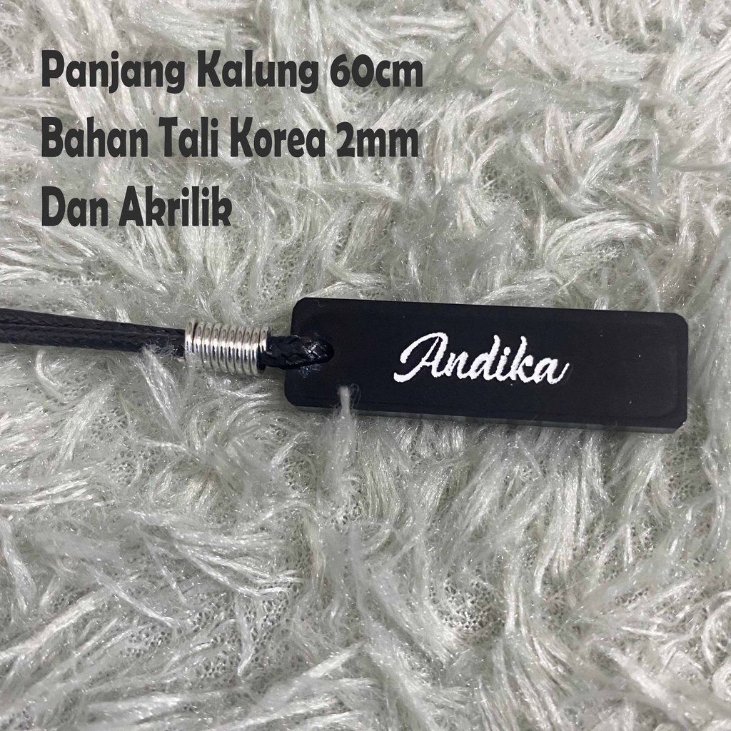 Kalung Custom Nama Tali Hitam Polos Liontin Akrilik Persegi Costum Pria Cowok Keren FREE BOX