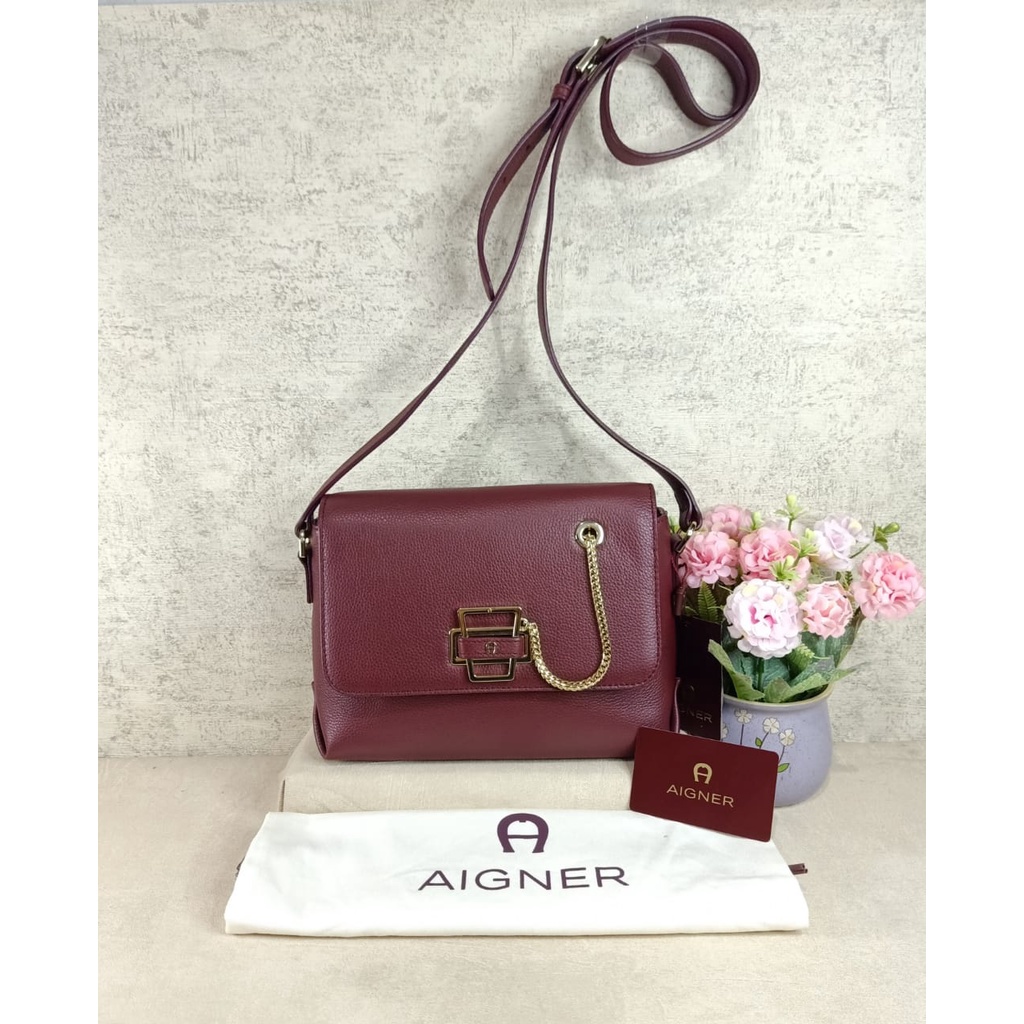 Tas Aigner Isabella Crossbody Bag Burgundy New Original