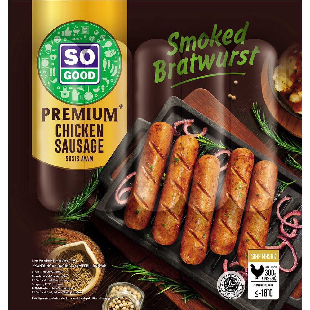 SOSIS PREMIUM SMOKE BRATWURST SO GOOD 300GR SAUSAGE HALAL