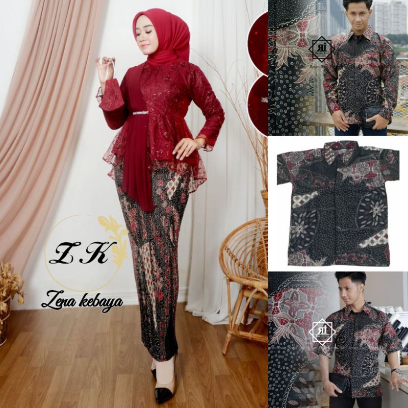 COUPLE KEBAYA MODERN COUPLE KEMEJA BATIK ANAK DAN DEWASA KEBAYA AURORA SELENDANG