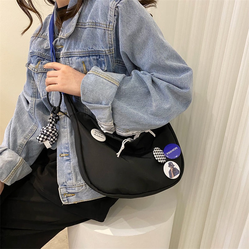 ℗▦⊕Klein Blue Harajuku Jepang Sederhana dan Serbaguna Tas Bahu Ulzzang Versi Korea Ins Messenger Bag Wanita Dumpling Bag Tide