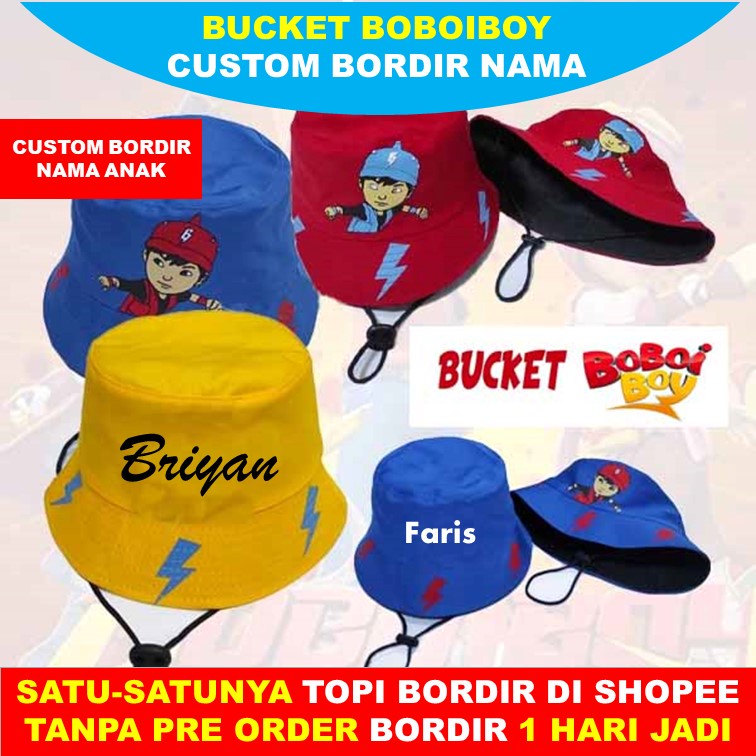 Topi Bucket Anak Tali Boboiboy Custom Bordir Nama Anak Karakter Bo Boi Boy