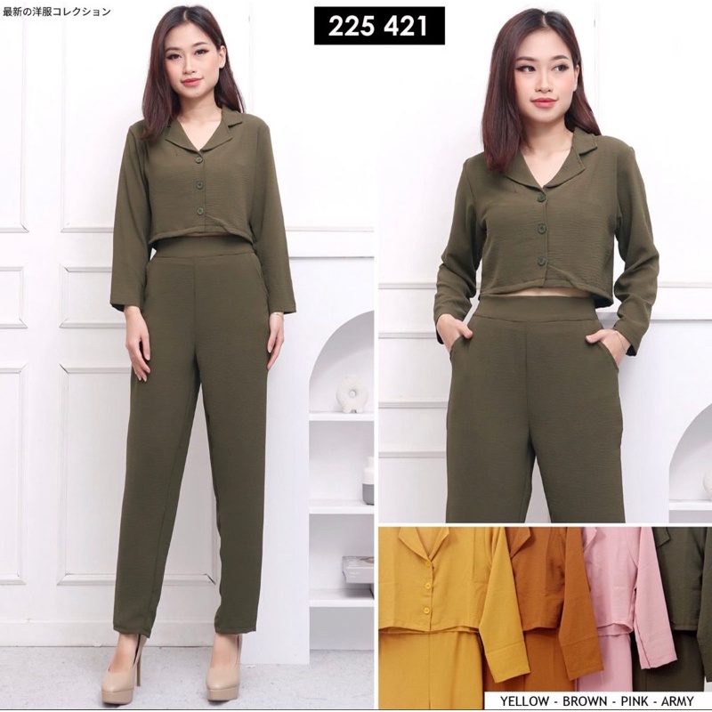 Liana Set Wanita 2in1 Bahan Crinkle Lengan Panjang 421