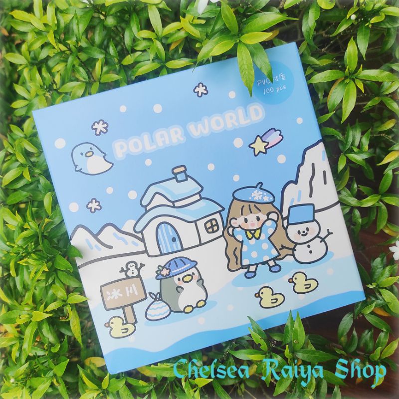 

Stiker Dekorasi Scrapbook Anti-air Polar World 100 Lembar + Box Cute Kawaii