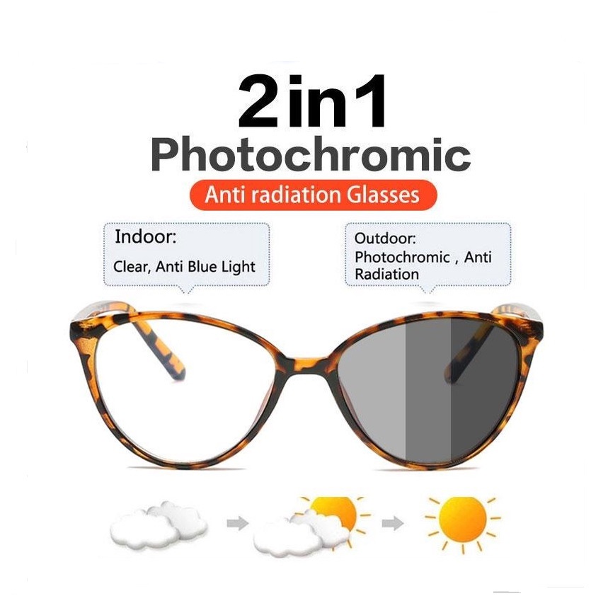 TOSERBA Kacamata Korea Wanita Kacamata Anti Radiasi PHOTOCROMIC pria Wanita Fashion Cat Eye retro flat Eyeglasses-8