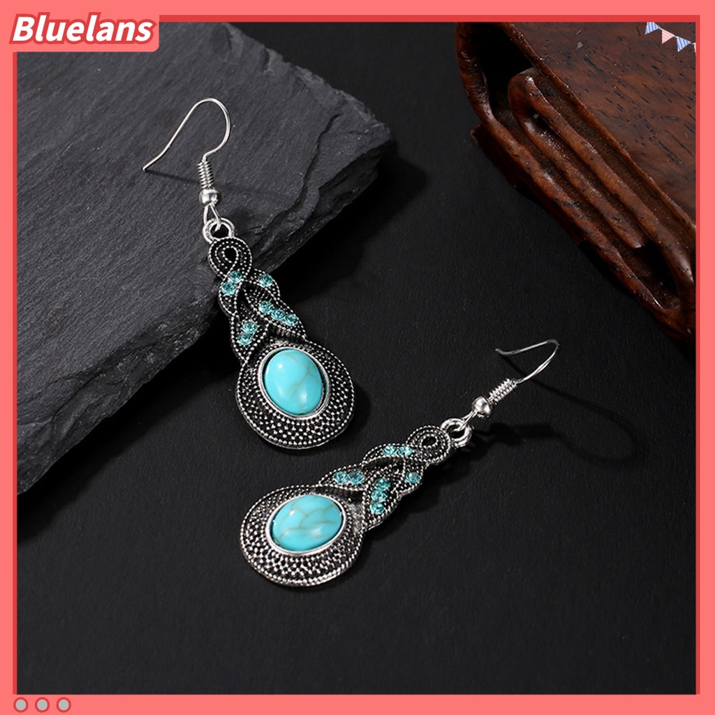 1 Set Perhiasan Kalung Dan Anting Wanita Model Vintage Aksen Turquoise Tiruan Untuk Pesta