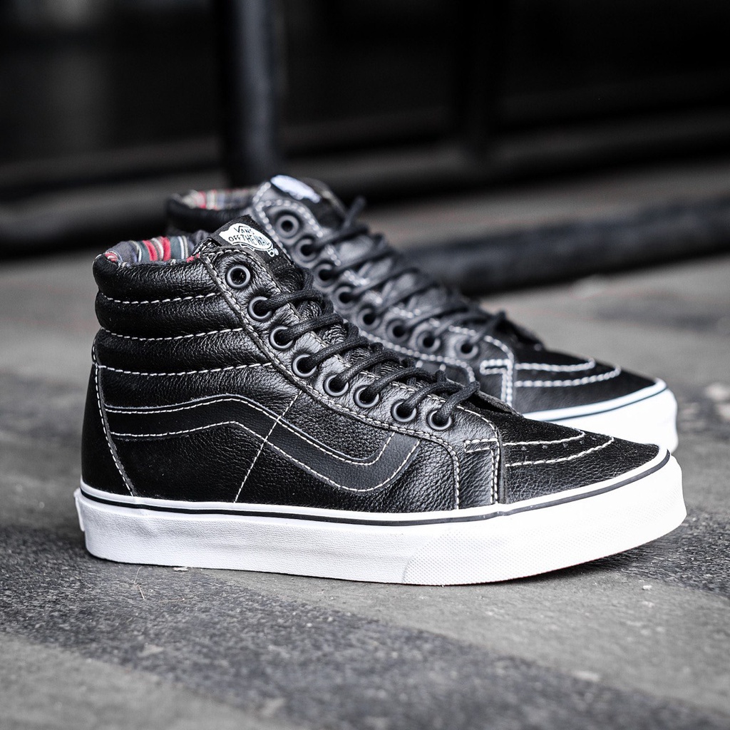 VANS SK8-HI LEATHER BLACK/WHITE ORIGINAL 100%