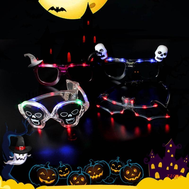 Ornamen Kacamata Desain Tengkorak Penyihir Dengan Lampu Untuk Dekorasi Pesta Halloween