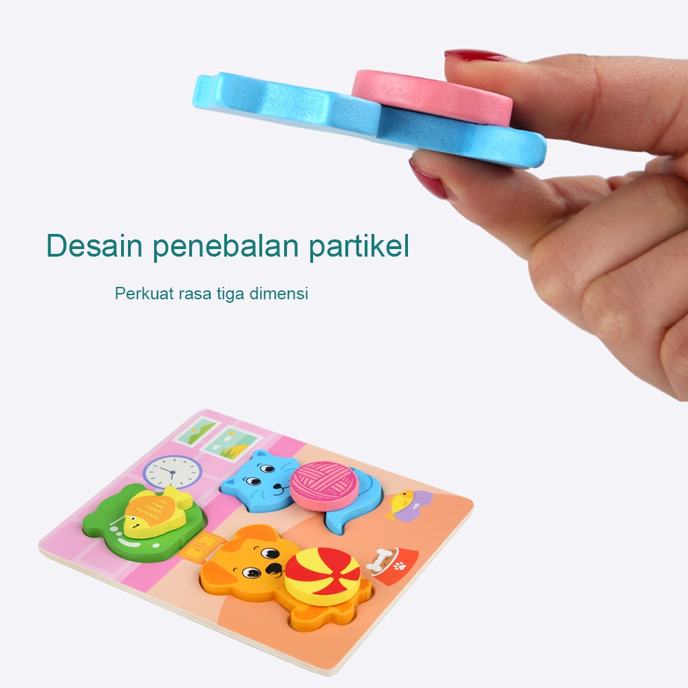 3D EDUKASI ANAK/Puzzle Kayu Knob/mainan Jigsaw puzzle/3D wooden toys B273