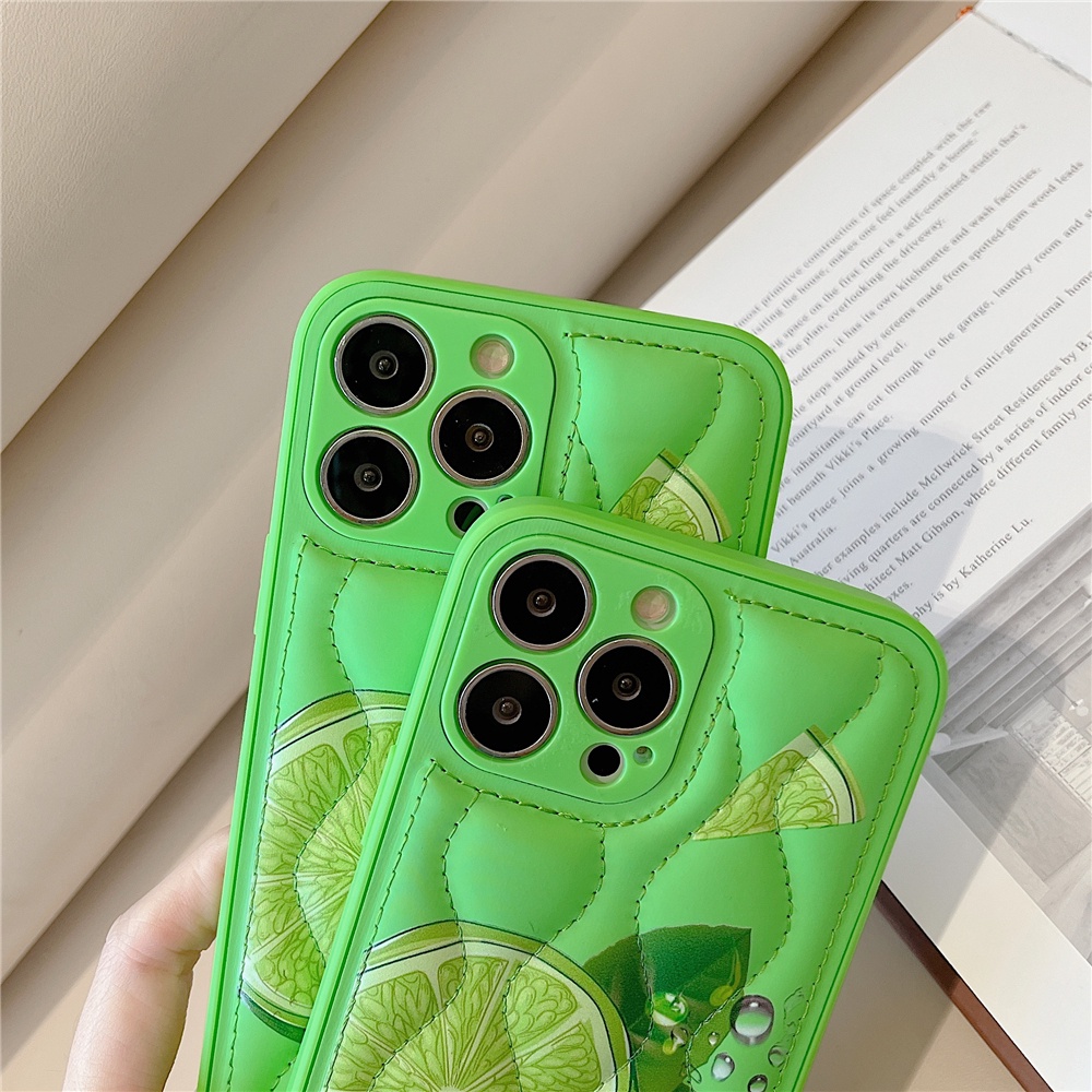 Soft Case TPU Motif Lemon Hijau Untuk IPhone 14 13 12 11 Pro Max