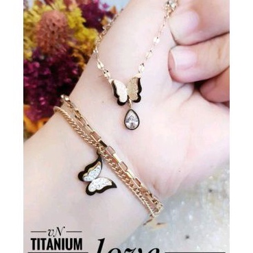 Titanium Set Perhiasan Wanita Kupu Rosegold 1510c