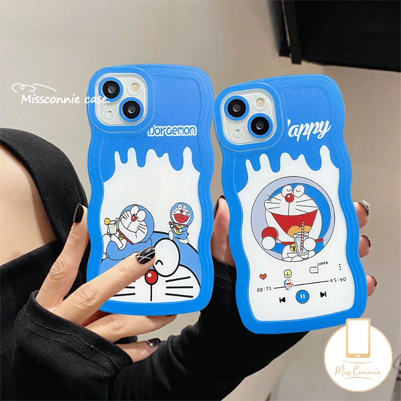 Case OPPO A78 A17 A16K A15 A54 A16 A57 A7 A1K A12 A95 A55 A76 A96 A16s A74 A53 A9 A12E A15s A5s A5 A52 A16E A3s Reno 8T 8 7 6 F9 Kartun Doraemon Milk Tea Lucu Bergelombang Sarung Tepi