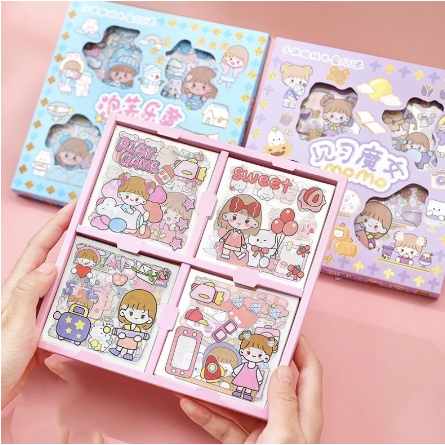 100 Lembar Stiker Motif Kartun Korea Lucu Anti Air Dekorasi Handbook Scrapbook DIY MAINAN STIKER VIRAL MOMO