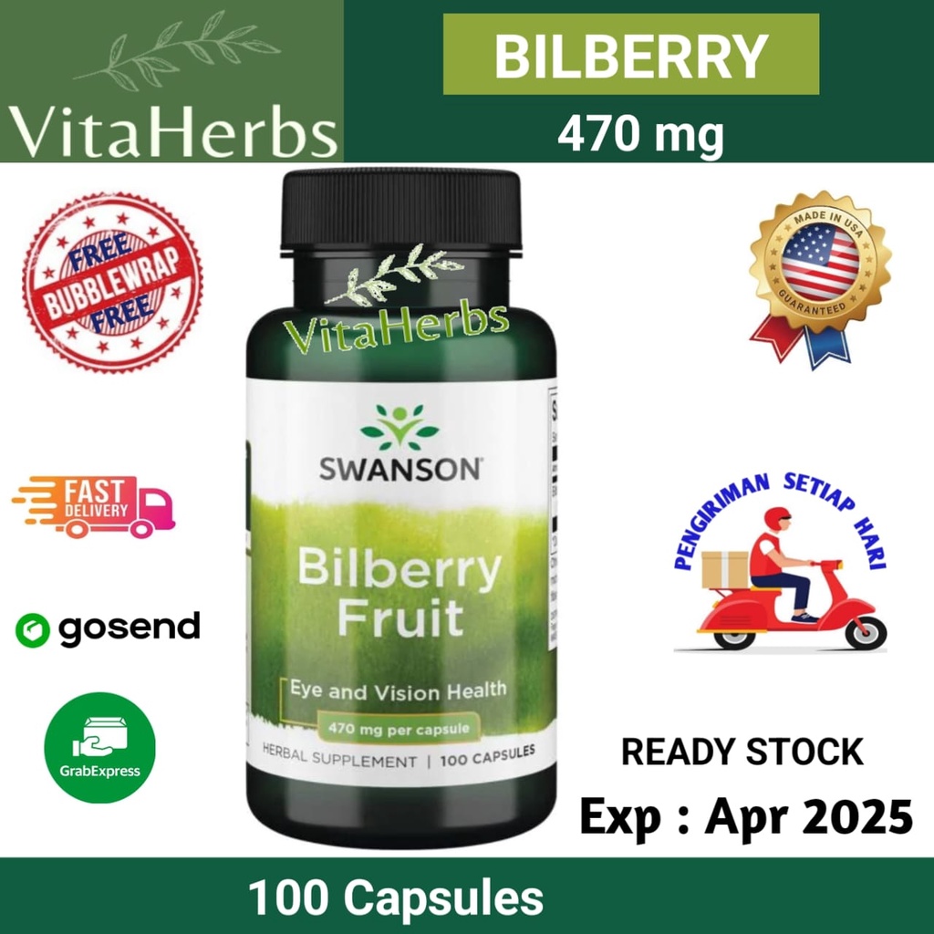Jual Swanson Bilberry Fruit 470mg 100Caps untuk Mata ginjal hati