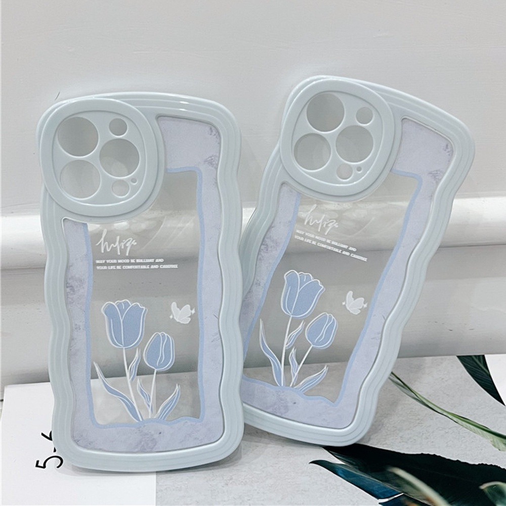 Soft Case Motif Bunga Tulip Biru Untuk 14 13 12 11 Pro Max 7 8 Plus XR X XS Max SE 2020 2022