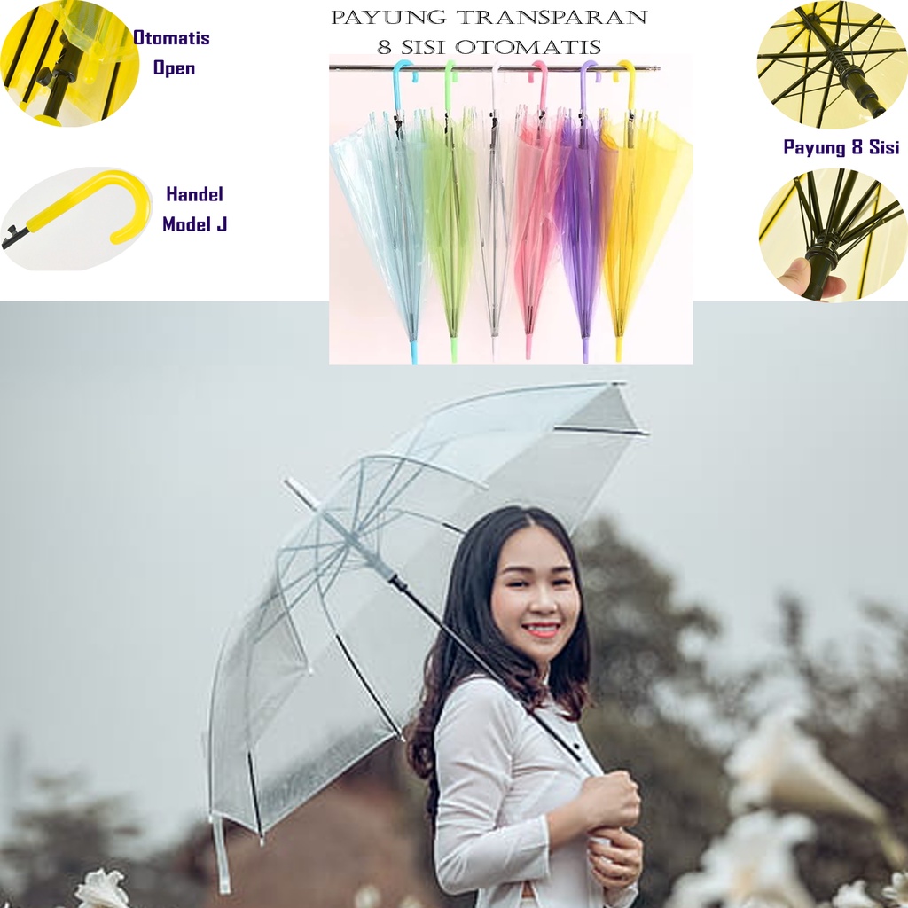 Payung Transparan Bening Polos Warna Warni Payung Tongkat Korea Jepang Style Payung Fotography Prewedding