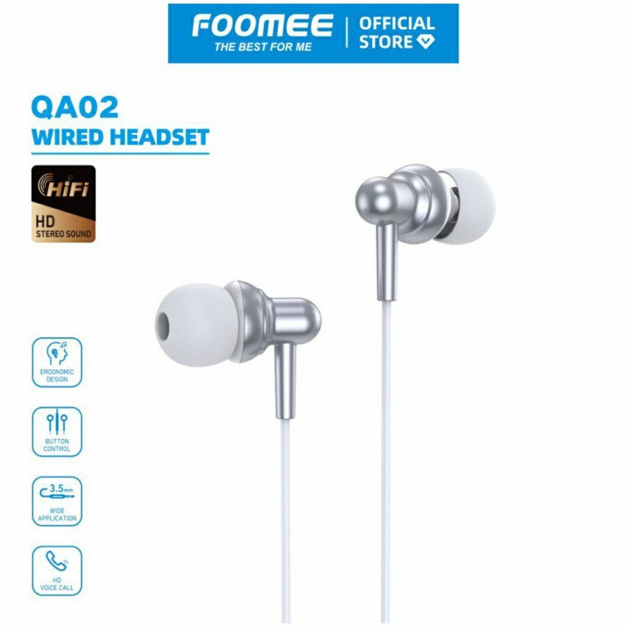 Foomee QA02 in-Ear WIRED HEADSET Super Bass Original Foomee Earphone Berkualitas Suara Jernih QA02