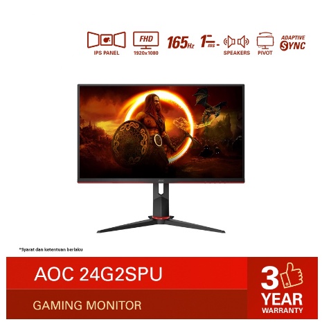 AOC 24G2SPU G-Sync Compatible Gaming Monitor / 23.8&quot;/1ms/IPS/165hz/FHD